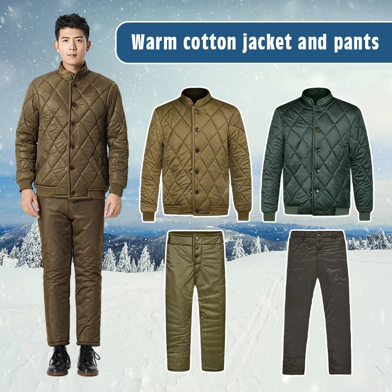 Men Winter Thick Cotton-padded Jacket / Trousers Men Labor Insurance Cold-proof Workers Jackets Male Pants Labor Work Clothes winter fleece thick jeans men s slim fit skinny fashionable high end brushed warm men s clothing high grade cold proof trousers