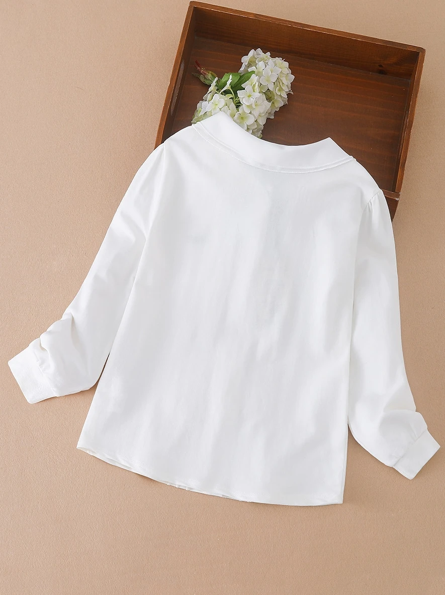 여아 긴팔 면 셔츠 단색 베이스 레이어 상의 봄 가을용 한국 스타일 라운드 네크라인 옷 복