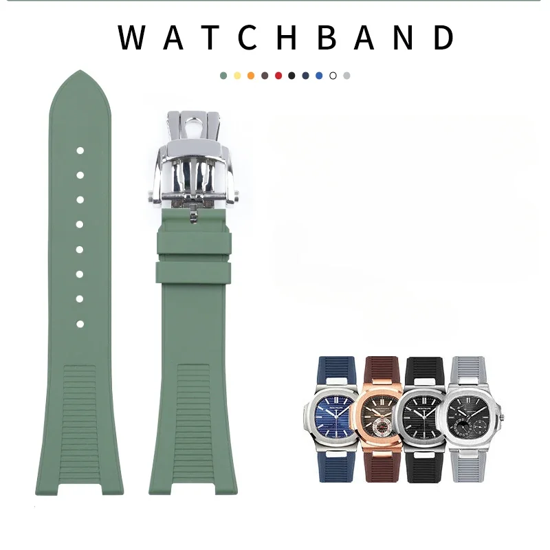 Per 25Mm Patek Philip Nautilus Cinturino In Gomma Fluorurata 5711 5712 5726 5980 Serie Sostituire Comodi Accessori Durevoli