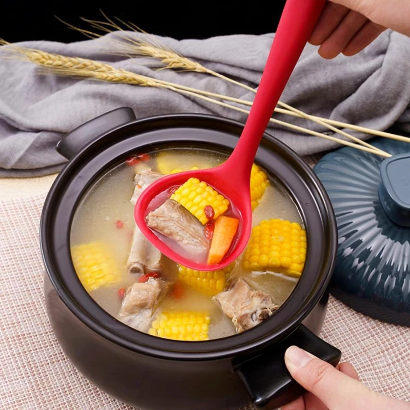 1 Color 298mm Non-stick Silicone Ladle Soup Spoon Heat Resistant Round Scoop All-in-one Silicone Large Spoon Kitchen Utensils