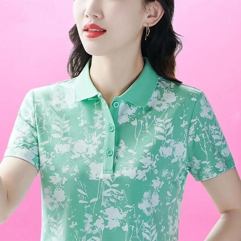 

Quick Drying Colorful Youth Breathable Summer Women Floral Shirt Short Sleeved Printing Appear Thin Slim Casual All-match Tops