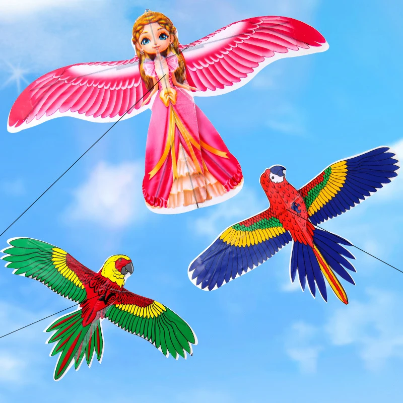 Cartoon Kinderen Vlieger Mini Plastic Speelgoed Vlieger + 40Cm Handrem Hengel Familie Uitstap Vrienden Spel Buitensport Kinderen Geschenken