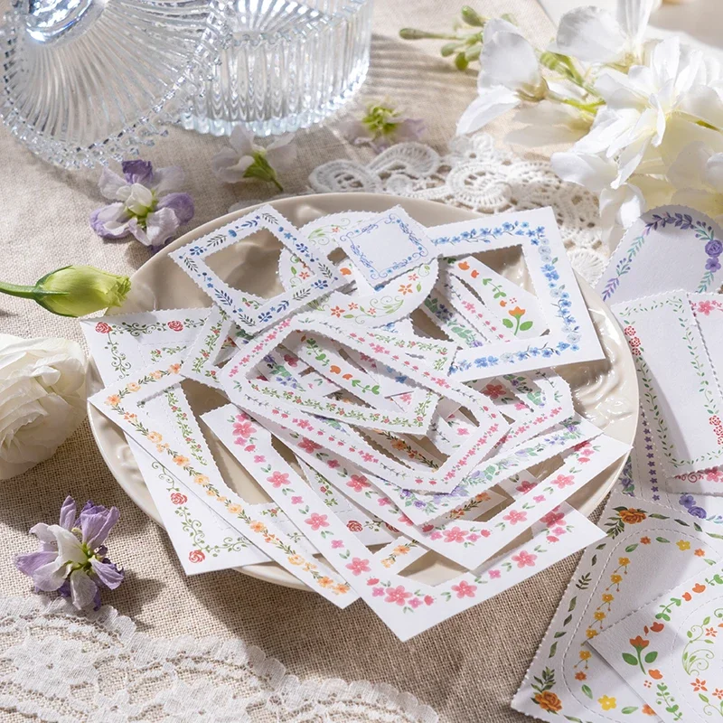 Journamm 30pcs/pack Floral Lace Memo Pad Kraft Paper Frame Materials Collage Stationery DIY Scrapbooking Creative Notes Paper 6