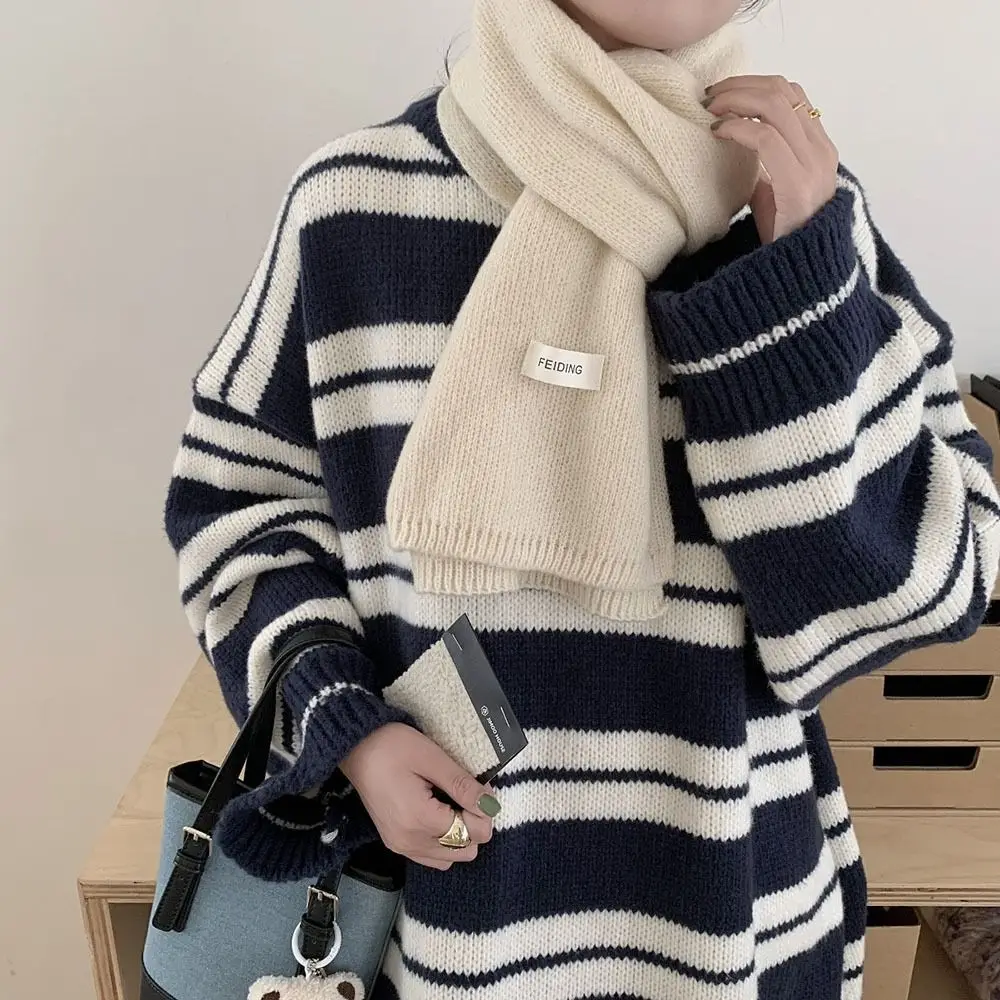 Winter Warm Solid Color Cross Scarf Women Girls Woolen Knit Scarf New Thicken Neckerchief Neck Scarf Fake Collar Neck Warmer