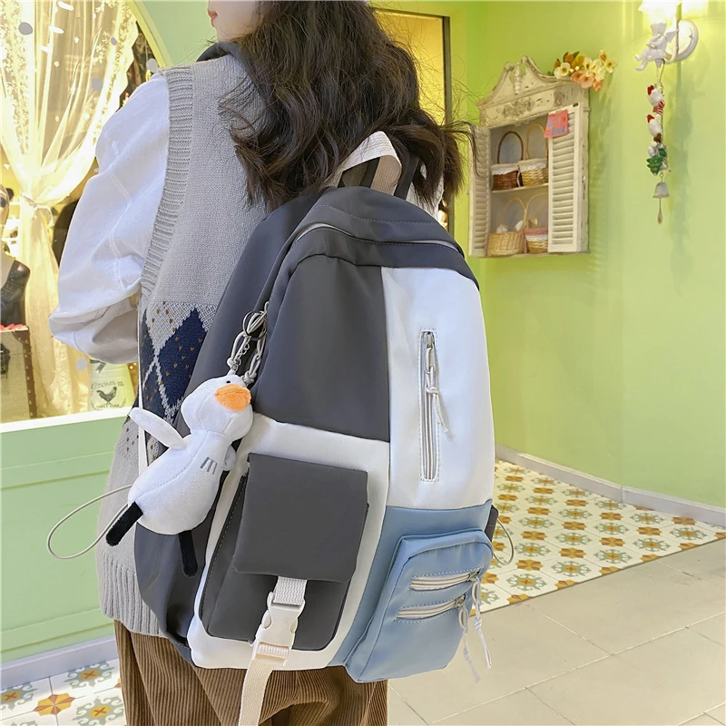 Fashion Women's Backpack Contrast Color Student Book Bag Large Capacity Travel Backpack Rucksack for Teenager School