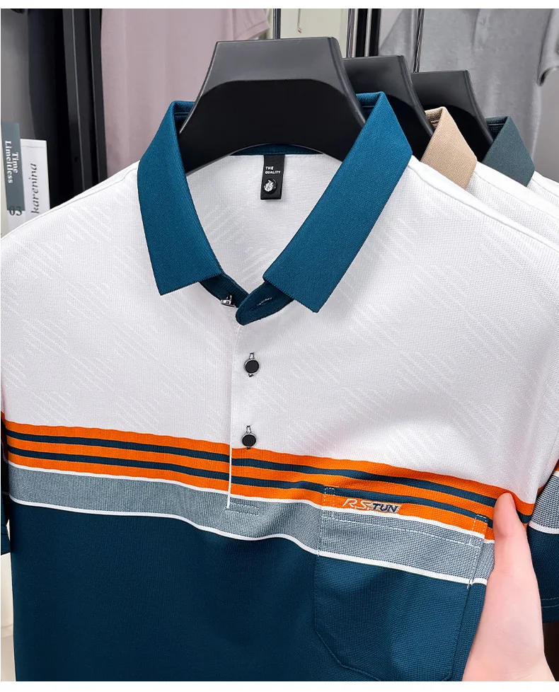 Fashion luxury short sleeve polo shirt summer new brand embroidered pocket trend striped color blocked T-shirt men's clothing 21 S817b71426b0a4b0795bda3e6c36993523