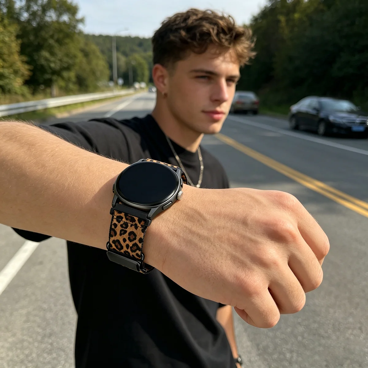 Leopard Magnetic Strap with Stretchy Nylon Wristband – 18/20/22mm