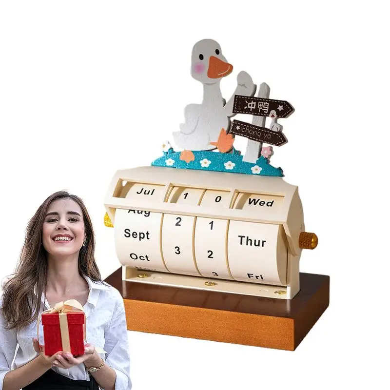 

Rotary Perpetual Calendar Wooden Wheeling Calendar Duck Ship Design Month Week Day Date Display Decorative Perpetual Calendar