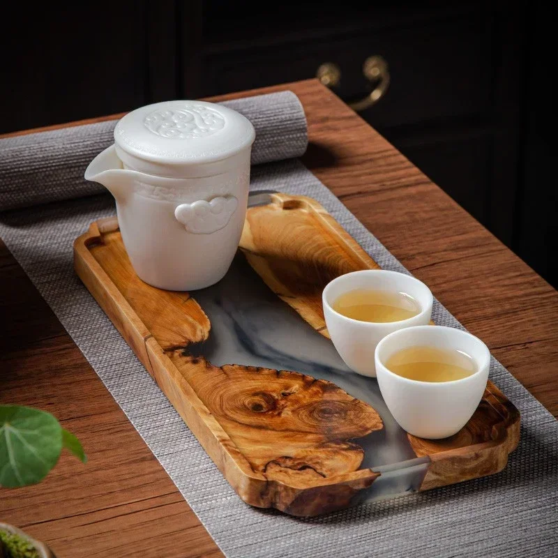 Nordic style epoxy resin river tea tray household black sandalwood dry foam tray ink resin tray anti scald tea