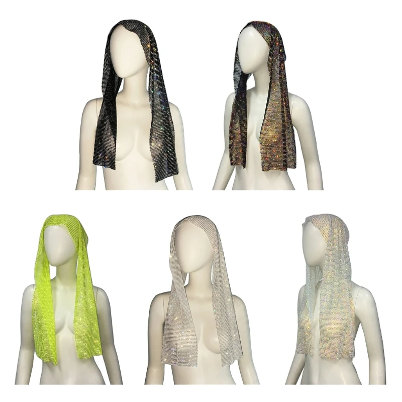 

Sparkling Headscarf Neckerchief for Women Bandana Turban Glistening Rhinestones