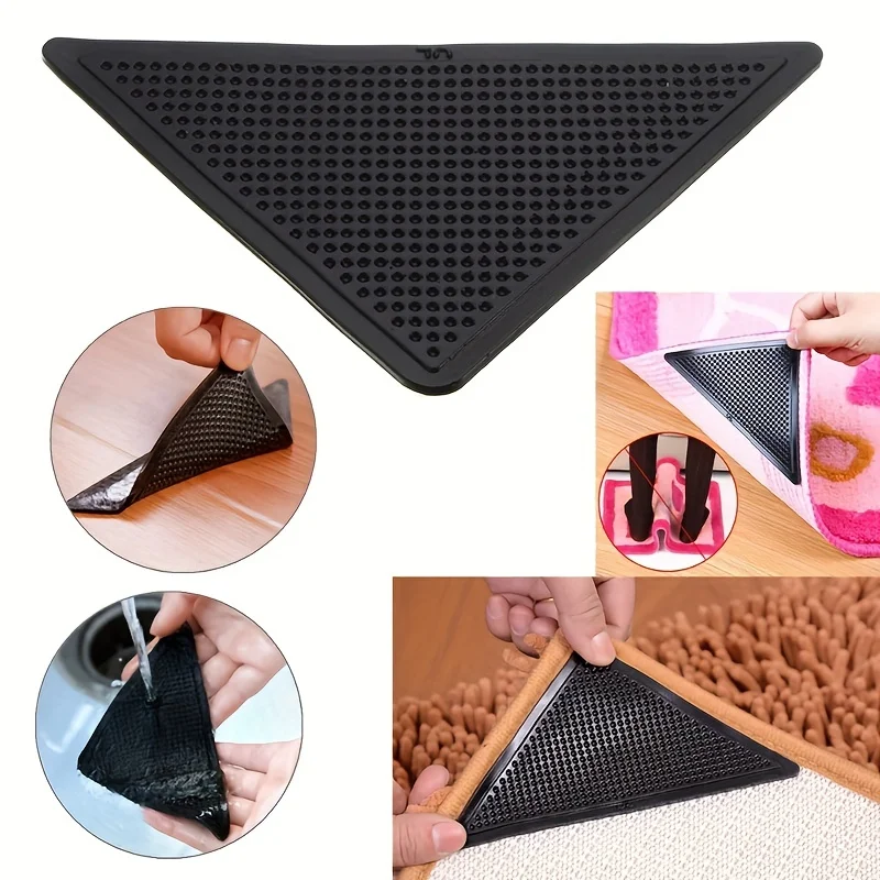 4Pcs/set Triangle Washable Reusable Rug Gripper Anti-skid Rubber