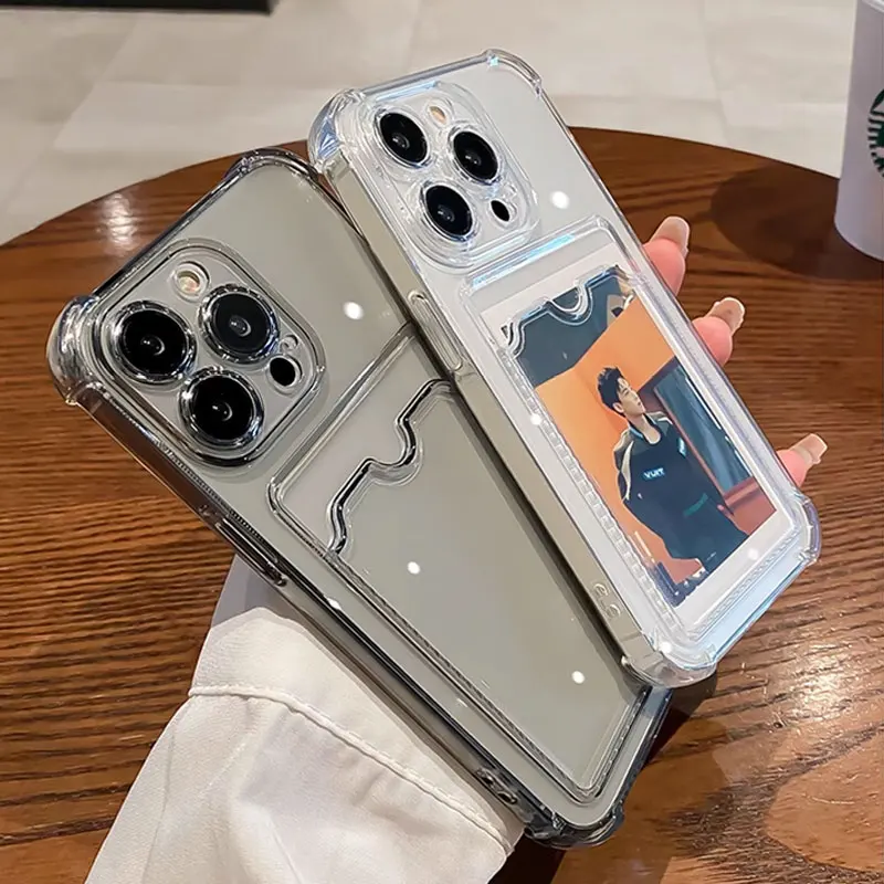 Transparent Card Slot Bag Holder Case For iPhone 11 12 13 14 15