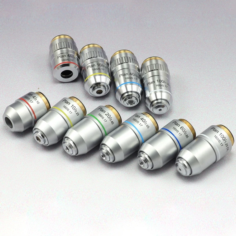 Plan Achromatic Objective Lens 195 4X 10X 20X 40X 60X 100X Biological Microscope Objectives Standard RMS Interface 160 017