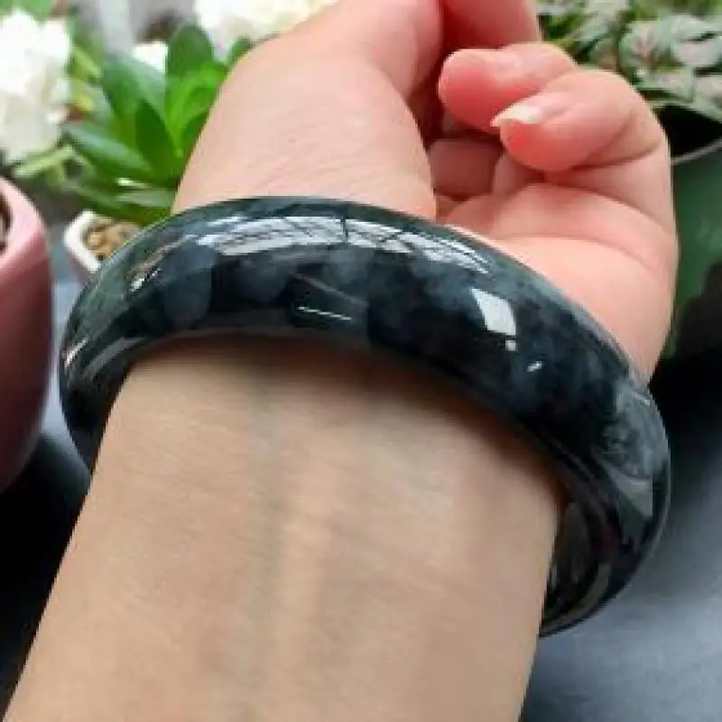 

Send Certificate Real Chinese Hetian Jades Bangle Bracelet Women Fine Jewelry Black Strips Nephrite Certified Jade Bangles