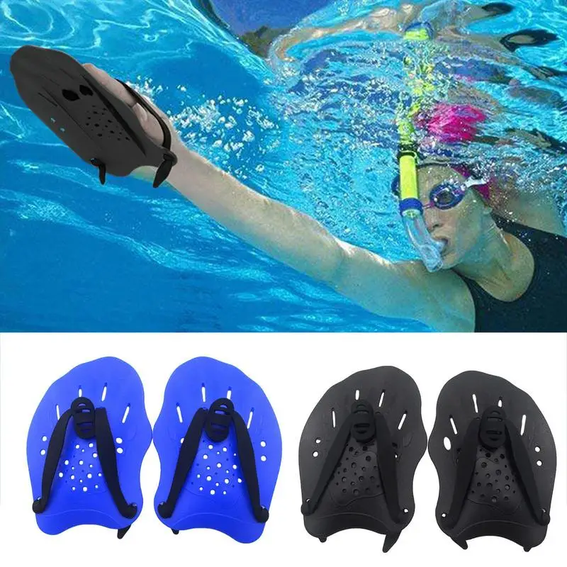 Swim Hand Paddles Training Contoured Exercise Adjustable Straps Swim