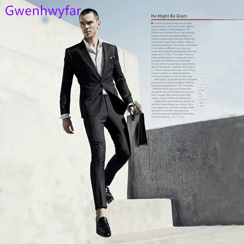 

Gwenhwyfar Fall 2022 Tailored Striped Suit Man Peak Lapel Two Buttons Slim Big in Tall Men's Wedding Suit Groom Business Tuxedo