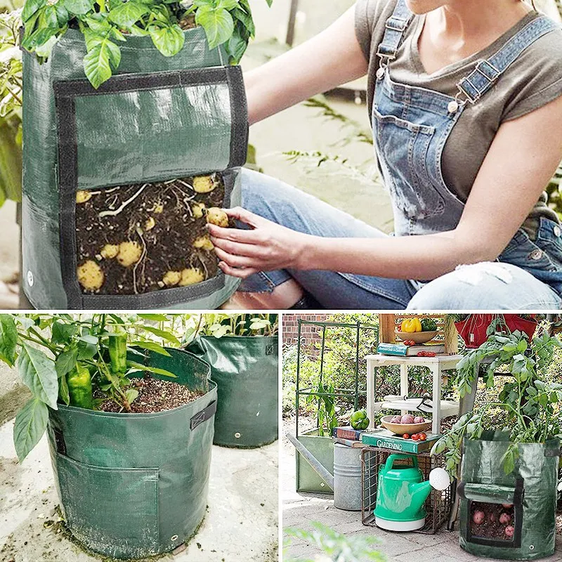 2/4PCS Potato Grow Bag PE Vegetable Onion Plant Bag with Handle Thickened Garden Carrot Taro Peanut Outdoor Garden Growing Bag heritage plant pots Flower Pots & Planters