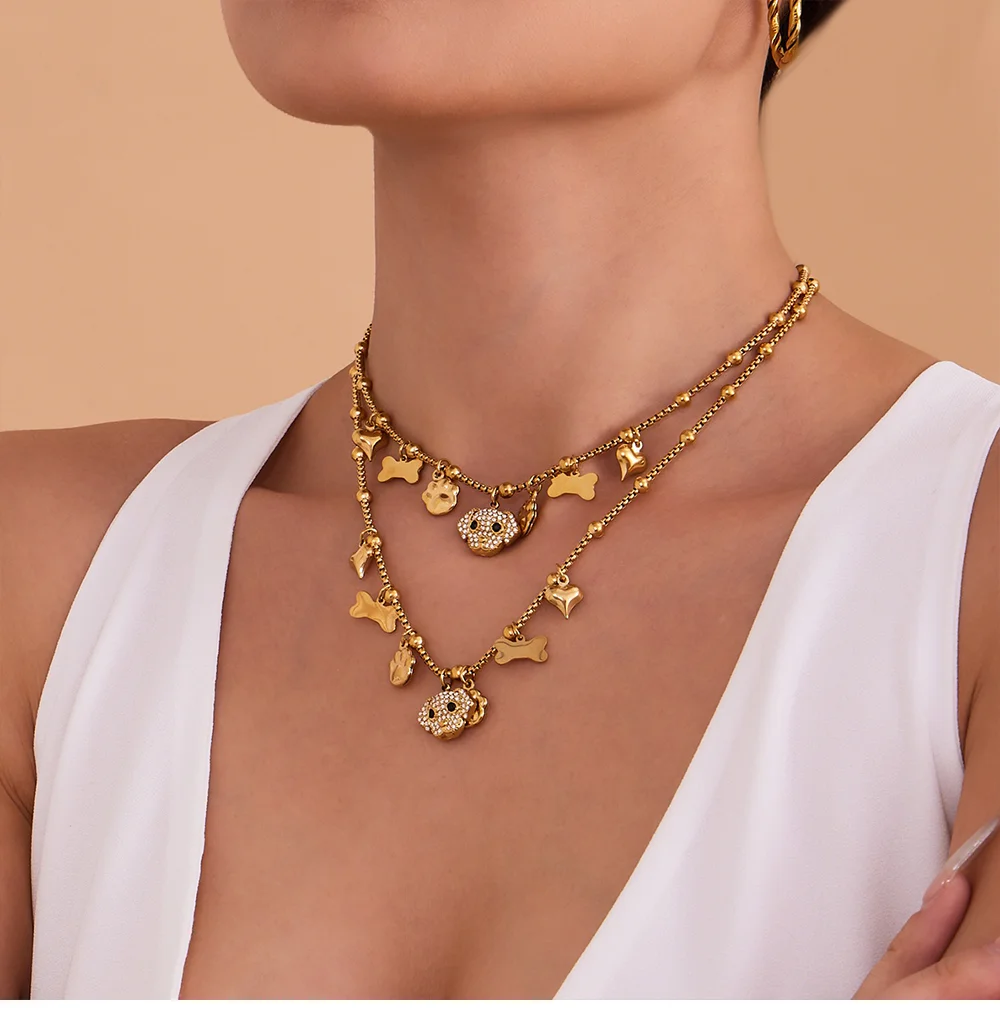 Vergoldete Halskette aus Edelstahl 316, mit funkelndem Zirkon, niedlicher Hund-Anhänger, Armband-Set für Damen, Luxus-Schmuck, Geschenk – Detail 8