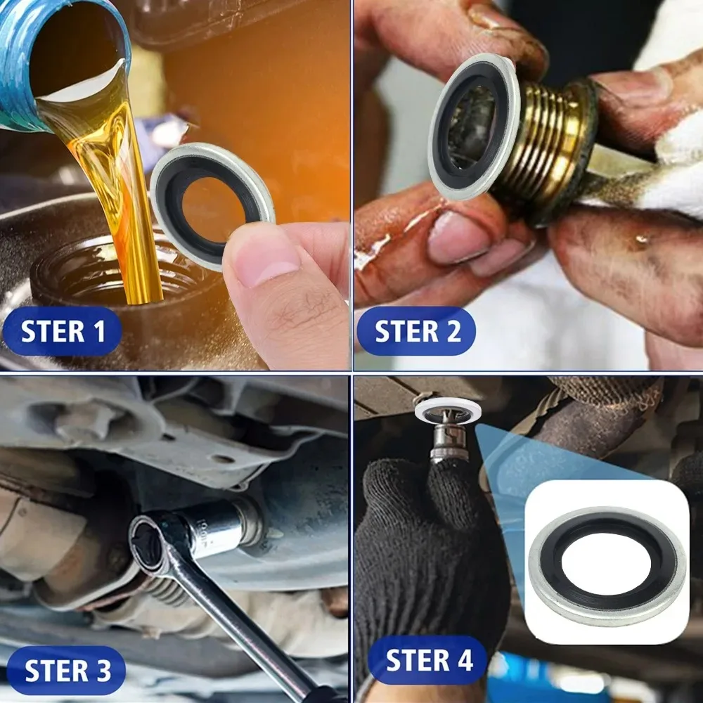 Car Oil Drain Plug Sealing Gasket Universal M12 M14 Galvanized Nitrile Rubber Washer for Car Engine Systems Leakage Protection 6