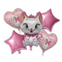 5pcs Marie Cat Pink Theme Balloons Birthday Party Decorations Large Foil Ballon Baby Shower For Kids Toys Girl Gifts Home Decor