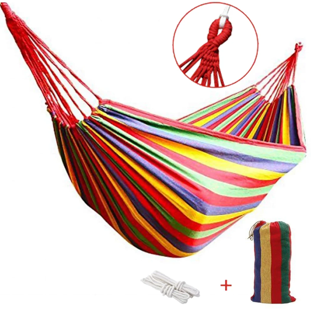 Camping Hammock Outdoor Portable Travel Hammock Canvas Hang Bed Balcony Garden Swing Bed Double Single People Camping Swing