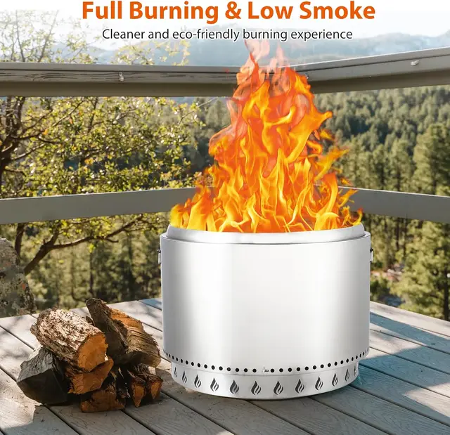 [Limited Time Offer!]27" Smokeless Fire Pit with Air Switch, Wood Burning Portable Stainless Steel Outdoor Firepit with Fixed St 3