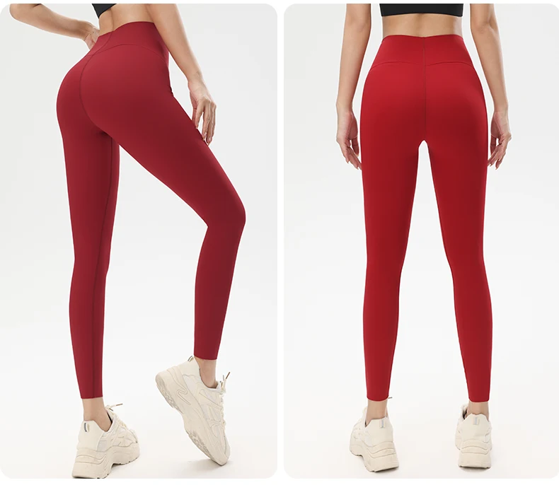 Hoch taillierte Bauchkontrolle und Gesäßstraffung, Yogahose, rote lange Yoga-Hose zum Tragen im Freien beim Training, eng anliegend – Detail 13