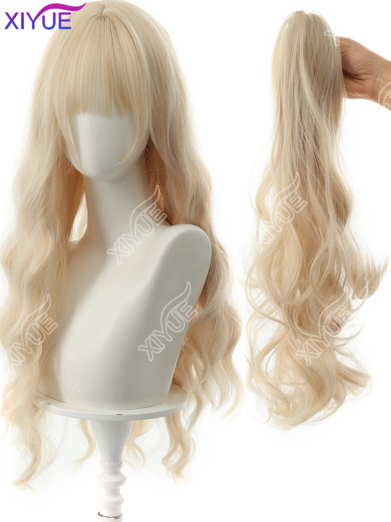 XIYUE Synthetic Princess Cut Double ponytail Lolita Wig with Bangs Girl Ombre Blonde brown Cosplay Halloween Harajuku wig