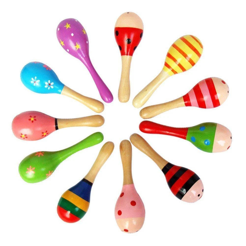 10 PCS Wooden Wood Maraca Rattles Shaker Percussion Kids Musical Toy Favour 36 months up