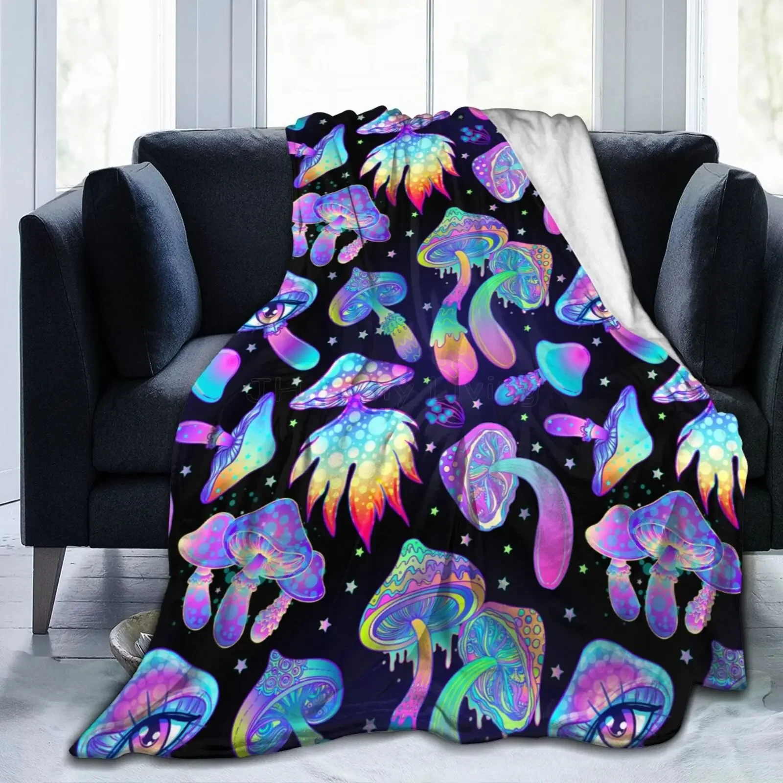 Psychedelic Magic Mushrooms Flannel Fleece Blanket Lightweighr Soft Cozy Plush Blanket for Bed Sofa Gift for Family 80x60 Inch 2