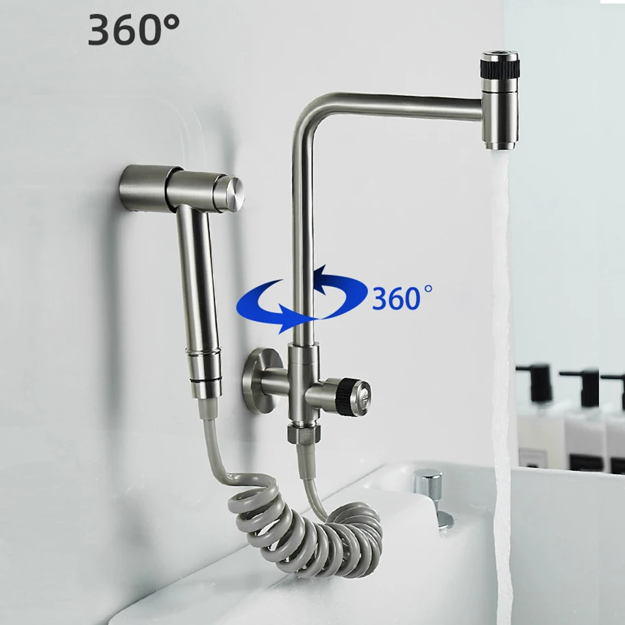 Kitchen Faucets Bathroom Faucet BAKALA Wall Or Deck Mount Cold Water Kitchen Faucet Rotate Bathroom Tap Pot 304 Stainless Steel Out Door
