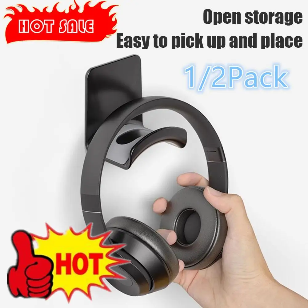 2Pack Universal Headphone Stand Adhensive Plastic Wall Mount Hanger Under Desk Headset Rack Holder Support for Gaming Earphone