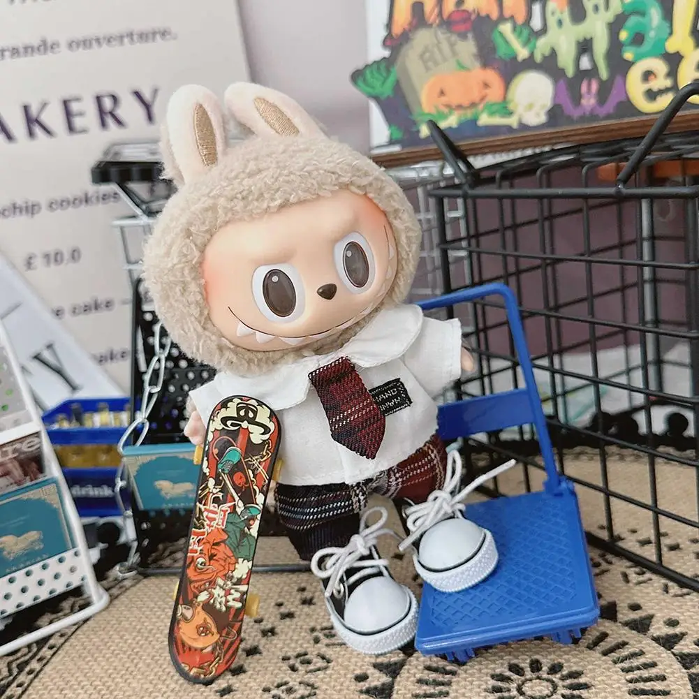 17cm Mini Plush Doll'S Clothes Outfit Accessories For Korea Kpop Exo Labubu Idol Dolls Leather jacket set Clothing Gift 4