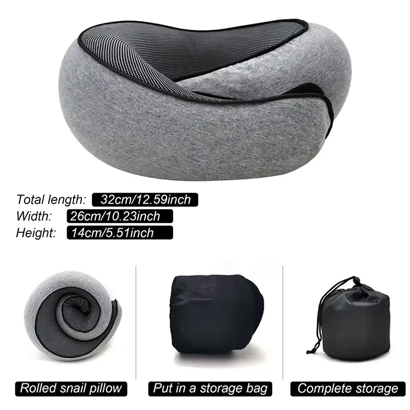 Memory Foam Travel Neck Pillow U-shaped Pillow Snail Style Travel Neck Support Portable Adjustable Soft Noon Break Sleep Pillows