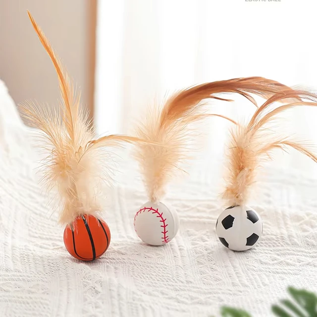 Cat Interactive Ball Toys Interactive Bouncy Ball with Feathers Cat Toys for Indoor Cats and Kittens 4