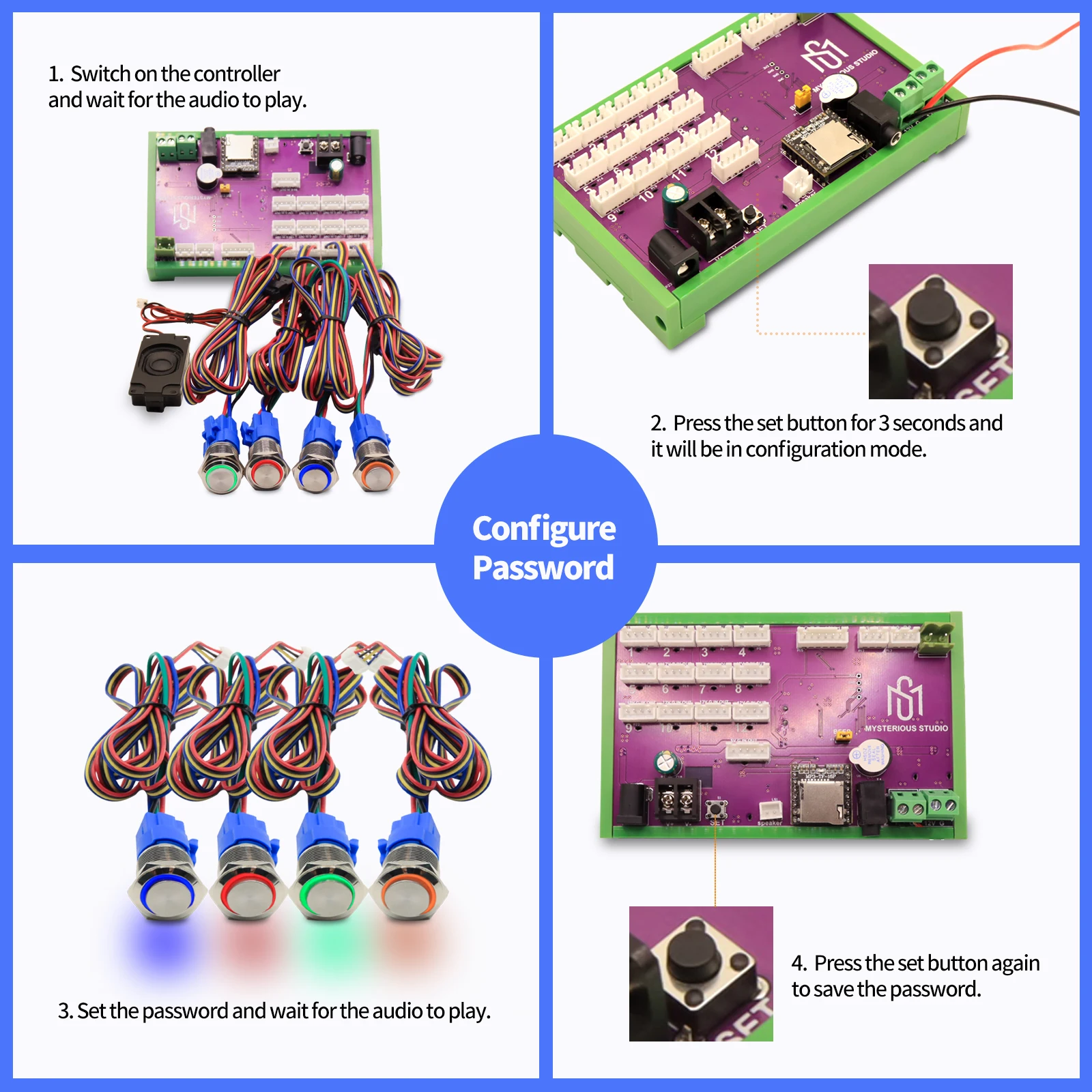 Escape Room Props Metal Push Button Switch Light 5 Colors Press the Buttons in a Correct Sequence to Unlock Game Puzzle