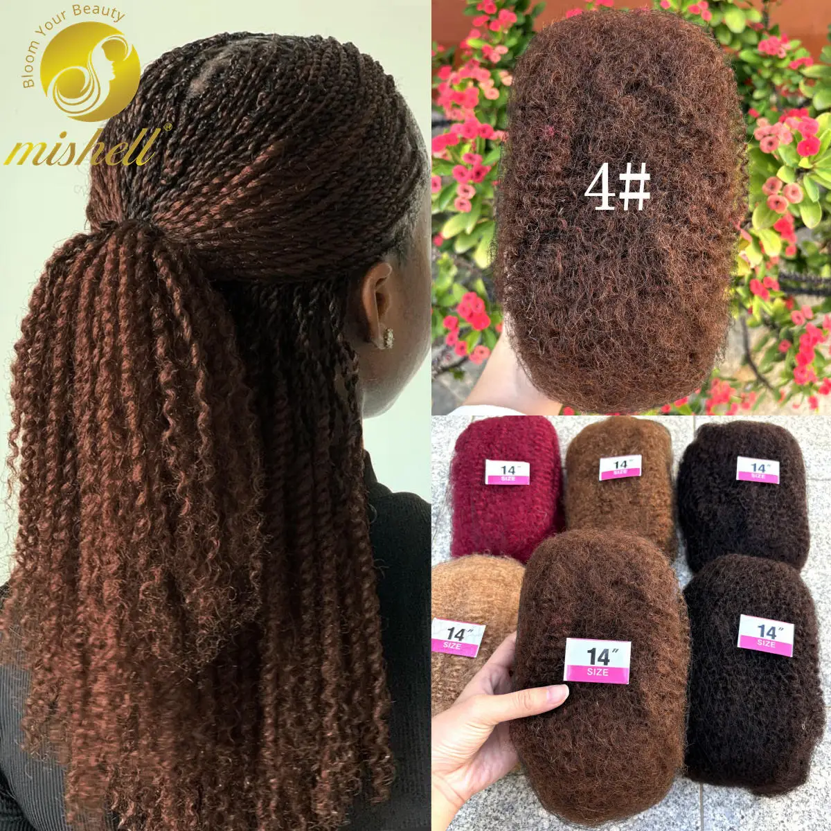 30/50g 4# Afro Kinkys Bulk Human Hair for Dreadlock Extensions /Repair Locs/Twist Braiding Afro Kinky Human Hair for Locs 1