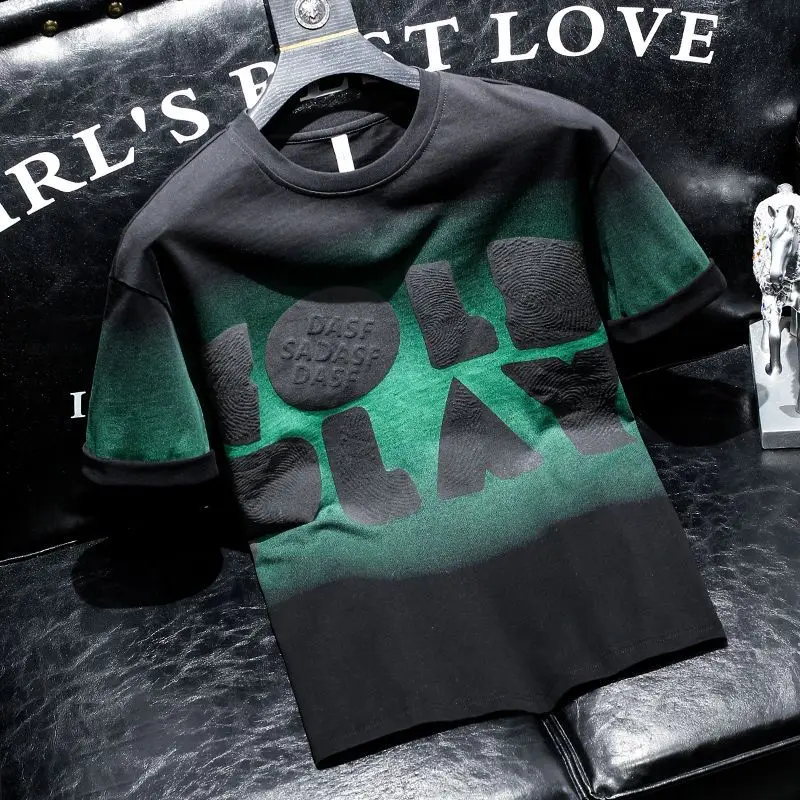 thumbnail image 1 of Camisetas para hombre, camisetas con estampado del alfabeto, camisetas negras jaspeadas para hombre, ropa barata y moda Harajuku de alta calidad, venta al por mayor, oferta, 1 of 4