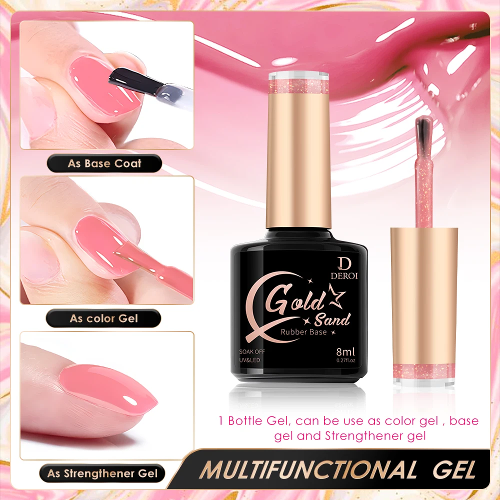 Deroi Rubber Base Coat Gel UV Top Coat Nail Gel Polish Nude Pink Glitter Polish Varnish Semi Permanent Soak Off for Manicure