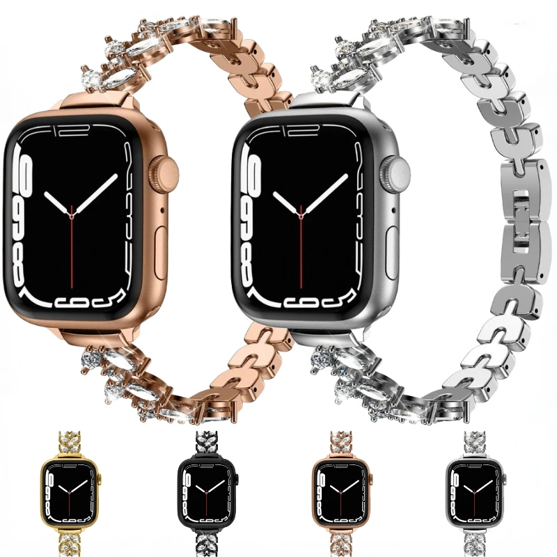 Slim Metal Diamond Strap For Apple Watch 8 7 41mm 45mm 44mm 40mm 42mm 38mm Women Bracelet band iWatch Ultra 49mm 6 5 4 3 SE Belt