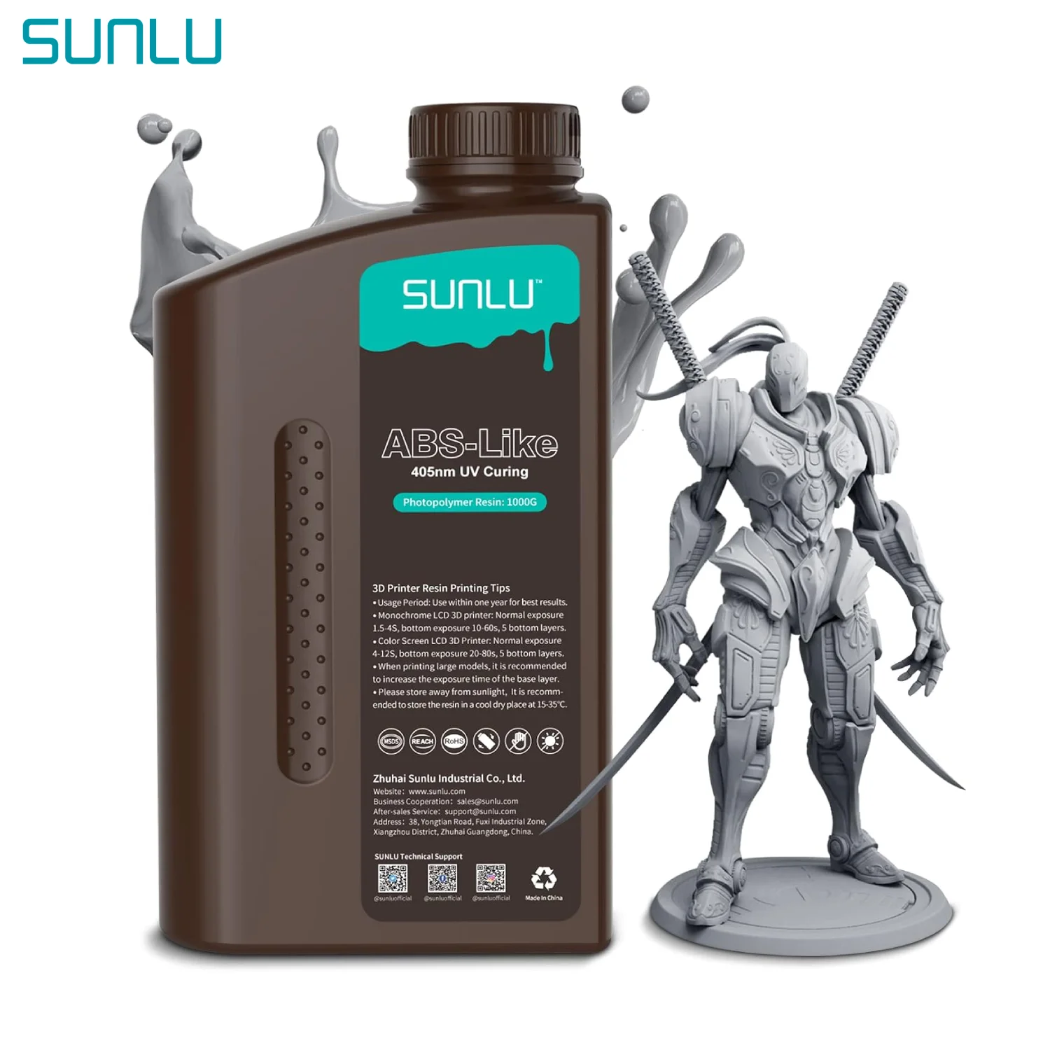 SUNLU resina ABS para impresora 3D, fotopolímero estándar de curado UV de 1KG, 405 nm, resina rápida para materiales de impresión LCD/DLP/SLA