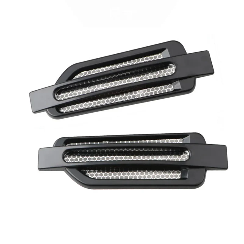 2PCS Plastic Decorative Air Flow Intake Turbo Bonnet Hood Side Vent Grille Cover With Self Adhesive Sticker Grey