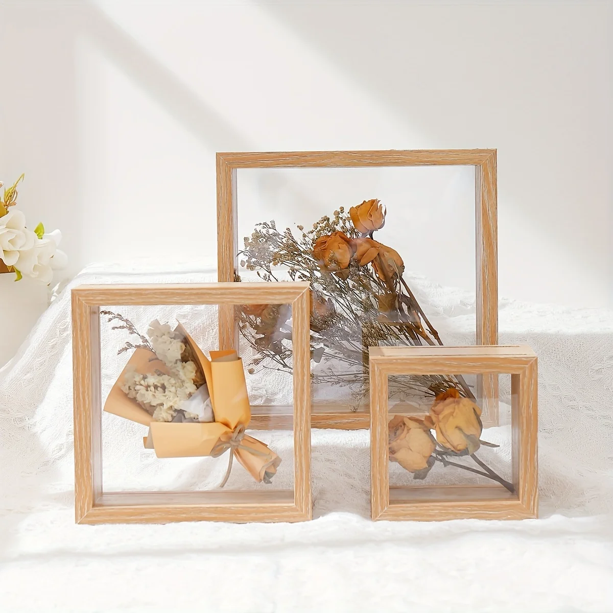 Wood Frame Picture Frame Home Tabletop Decoration 4-8inch Square Transparent Floating Dried Flower Picture No Flowers