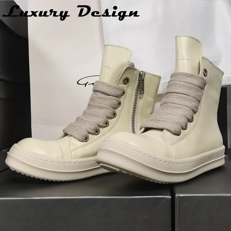 

Ботинки Rick Мужские Винтажные дизайнерские толстые шнурки Модные низкие на платформе черные кожаные повседневные женские кроссовки на массивной подошве для скейтборда