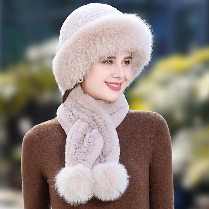 

Real Rex Rabbit Fur Hat For Women Winter Ladies Elegant Bomber Hats Thickened Beanie Russians Women's Hat Fluffy Natural Fur Hat