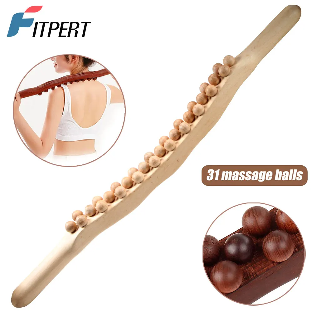 Guasha Wood Stick Tool Wood Therapy Massage Tool for Body Shaping 31 Beads Back Massage Roller Stick Lymphatic Drainage Massager