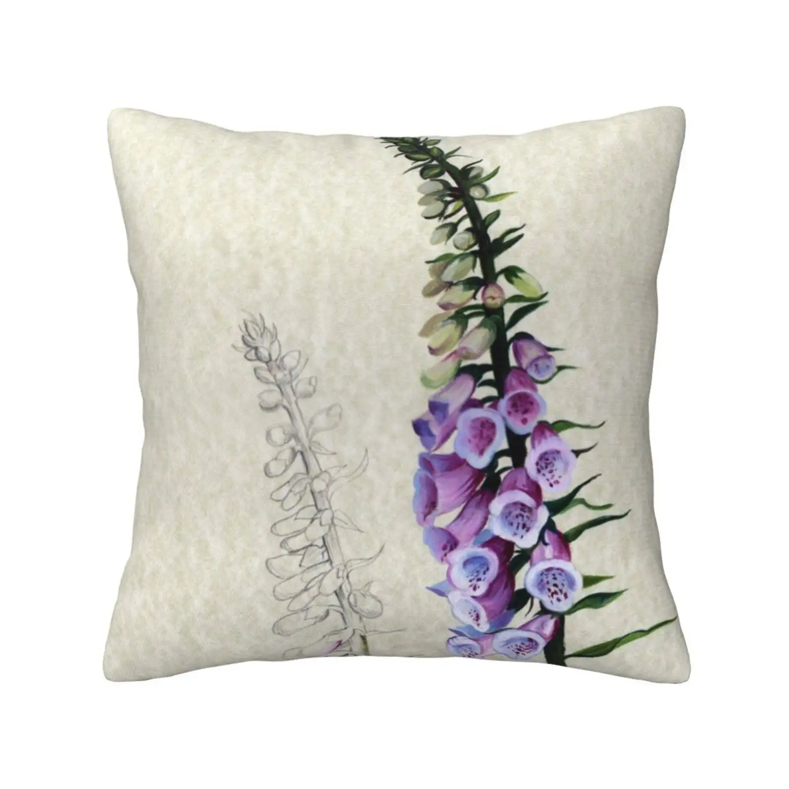 

Digitalis Purpurea-Foxglove Home Sofa Car Cushion Cover Pillowcase Flowers Floral Pink Fairy Leaves Nature Botanical Foxgloves