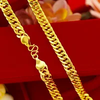 Collier en or plaqué 24 carats pour homme, bijoux de luxe, plat, longue durée, ne se décolore pas, mariage, fiançailles, cadeau de Noël, 10mm 5
