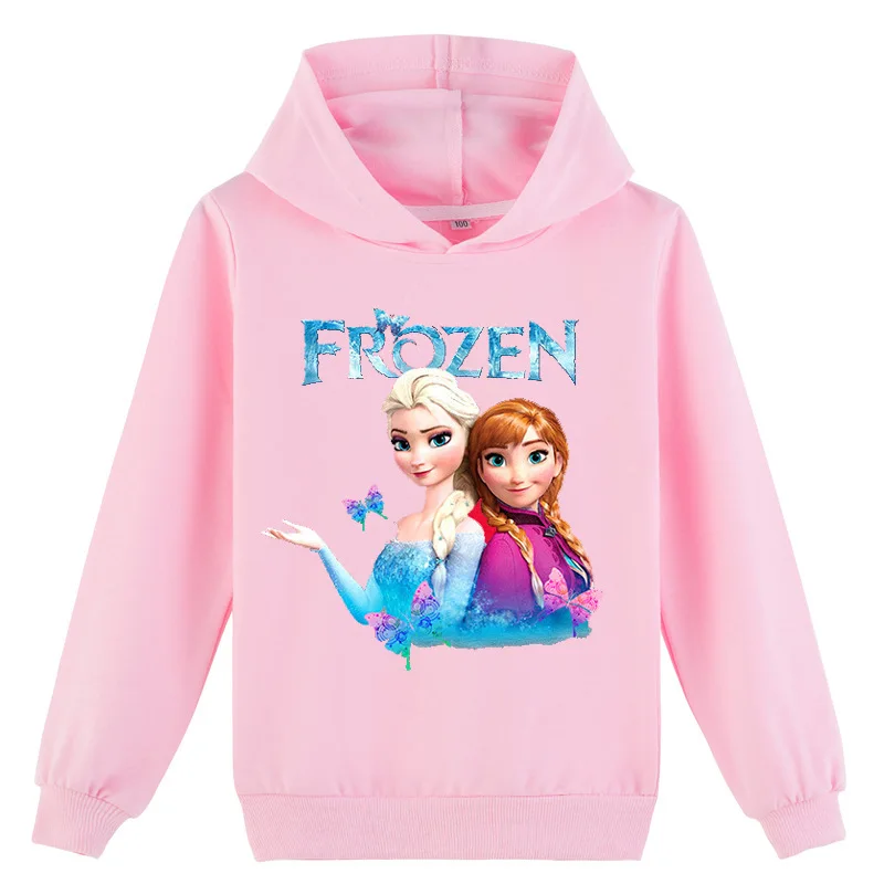2026 New Frozen Elsa Anna Cartoon Pattern Autumn/Winter Children's Hooded Sports Top