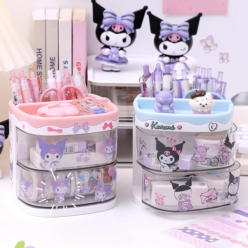 Pen Holder Stand Storage Box Organizer Kuromi Cinnamoroll Melody Sticker Decor Stationary Miniso Kawaii Cute Sanrio School Gift pen holder desk organizer pen and brush holder